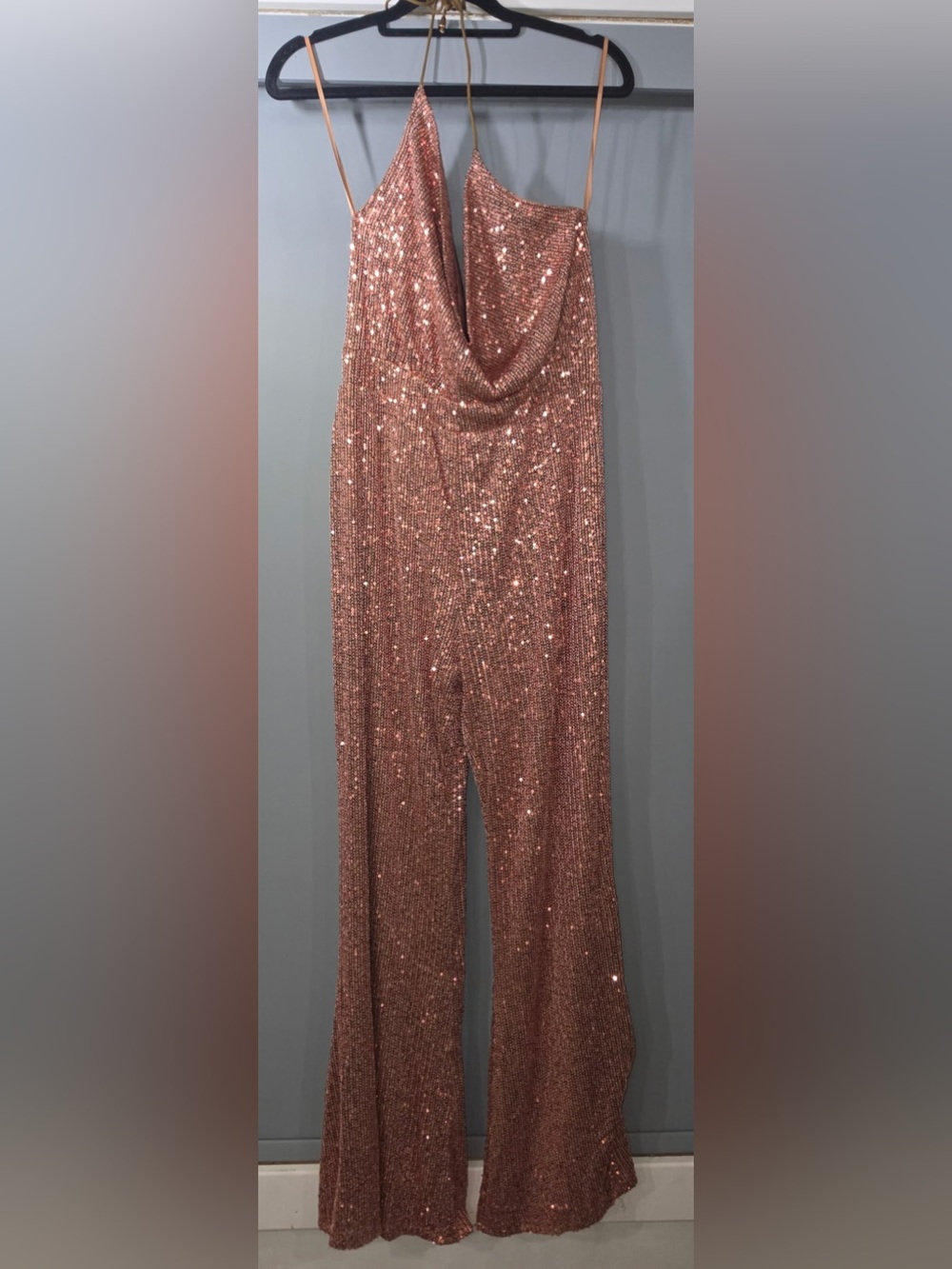 12th Tribe Rose Gold Sequin Wide-Leg Jumpsuit